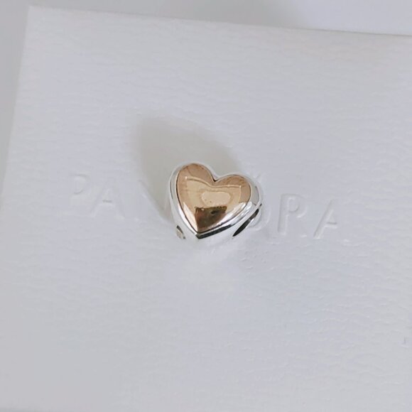 Pandora Domed Golden Heart Charm Dangle S925 Sterling Silver Bracelet Pendant - Picture 2 of 8